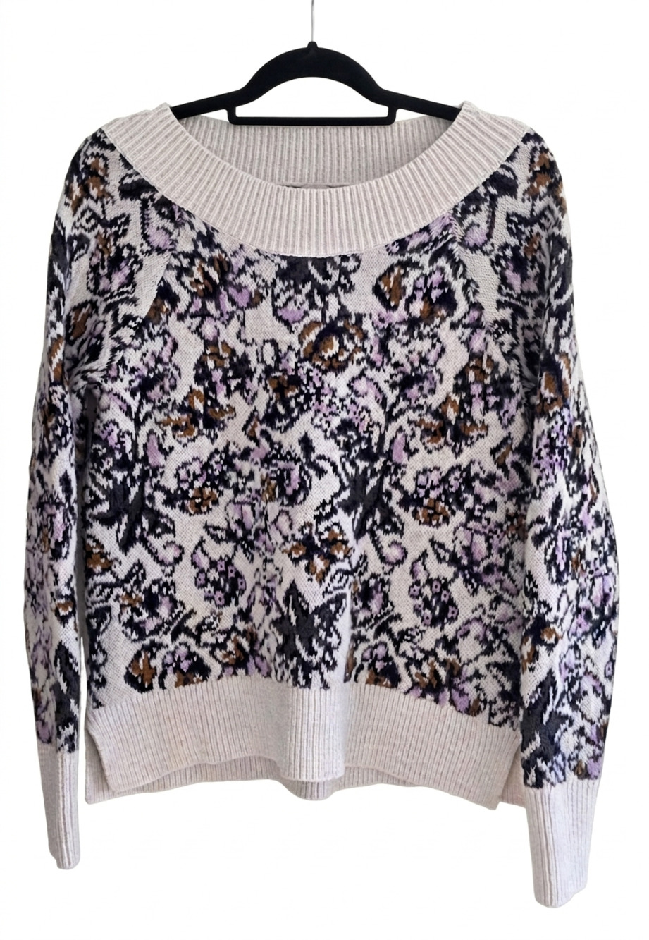 LOFT Floral Boho Sweater Womens Medium Soft Knit Scoop Neck Cozy